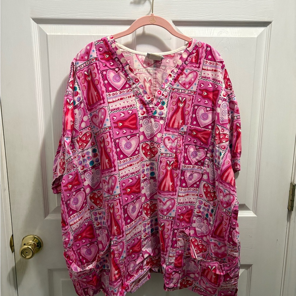 Peaches Uniforms Pink Heart Patterned Scrub Top